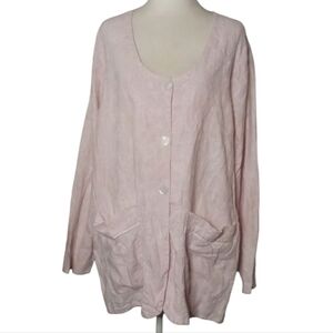 Flax Pink White Pinstripe All Over Floral Embroidery Button Front Jacket Medium
